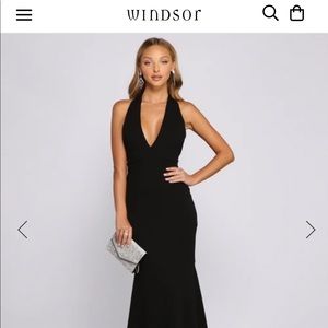 NWT black halter floor length gown